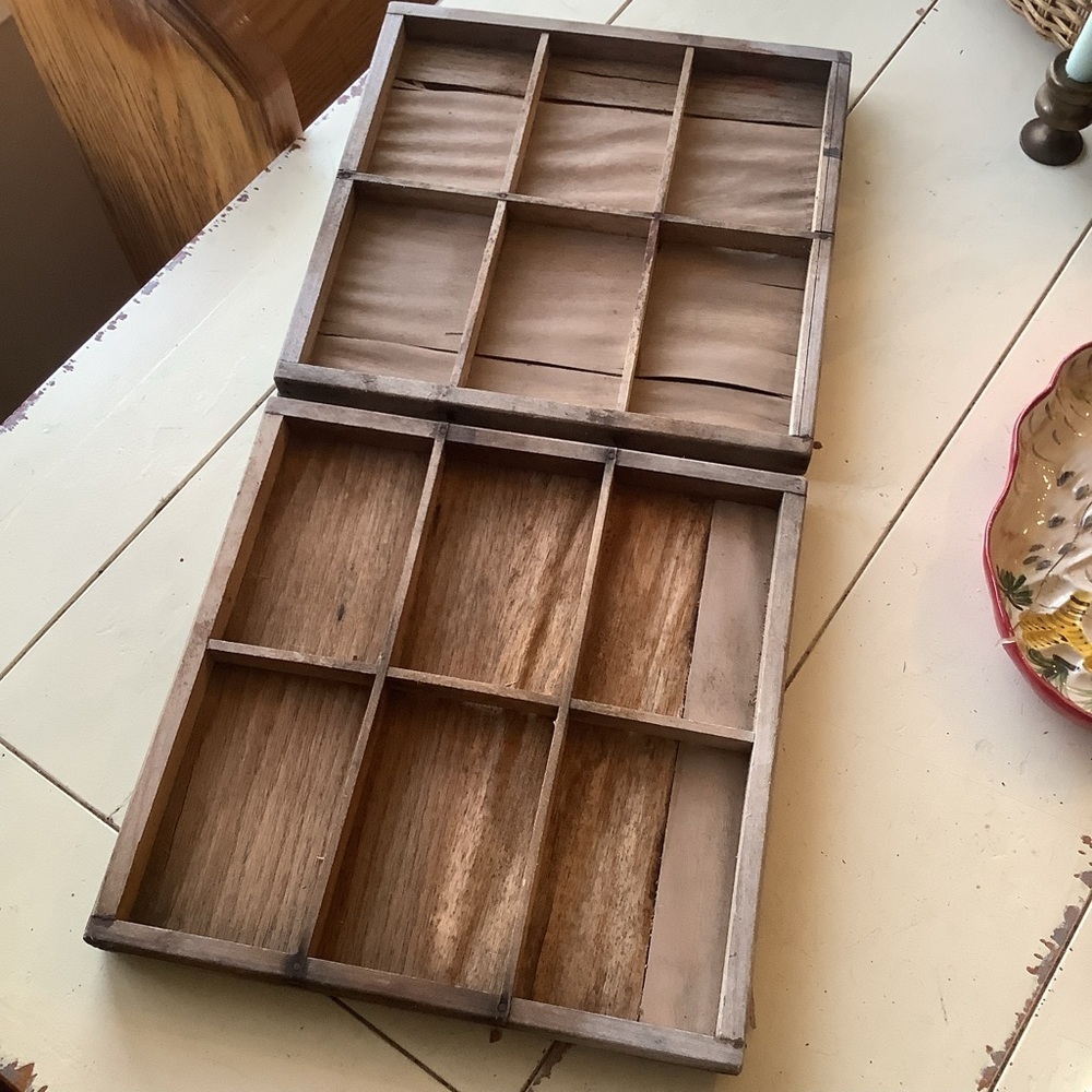 Antique Vintage Set of 2 Small Printer’s Trays